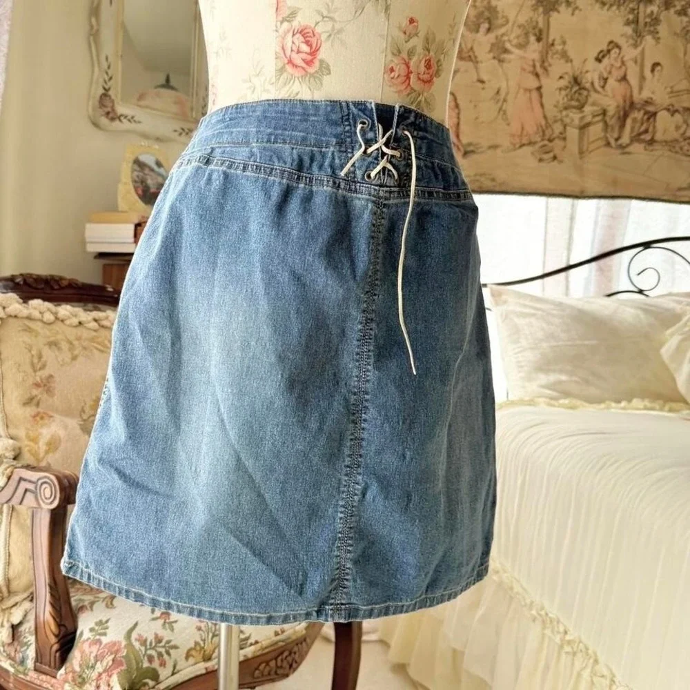 no boundaries jean‎ boho mini lace up skirt 11